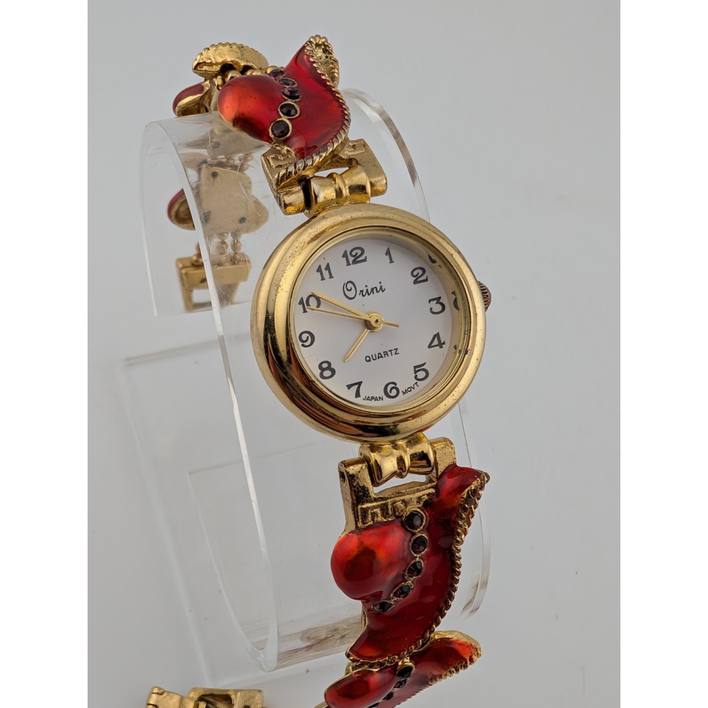 Orini Red Hat Society Watch Women 24mm‎ Case 7" Band- New Battery